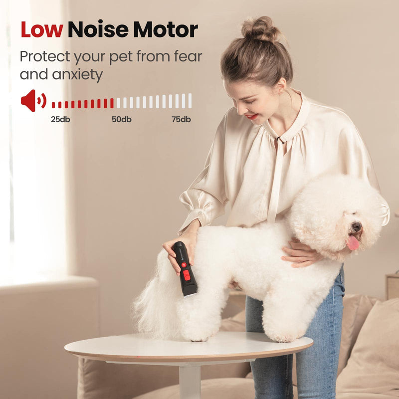 DOG CARE Ceramic Detachable Blade Dog Clipper, Low Noise, Professional Cordless Rechargeable Hair Trimmer for Grooming, Trimming, Clipping, Black