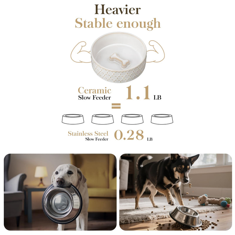 MALACASA Ceramic Dog Food Bowl, 1.5 Cups or 14oz Dog Food Water Dish for Small Breeds, Cats Pet Bowl Dishwasher & Microwave Safe, Honeycomb, Series Lydia - PawsPlanet Australia