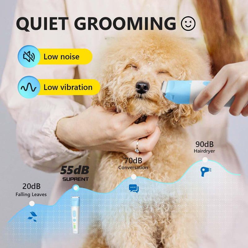 SUPRENT Dog Grooming Kit, 4 in 1 Quiet Pet Clippers for Grooming Supplies, Cordless Cat Paw Trimmer Dog Nail Grinder, Professional Long Hair Shaver Set for Cat Matted Hair and Small Dogs Blue - PawsPlanet Australia