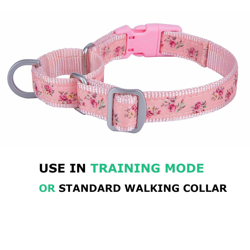 Martingale Dog Collars with Quick Snap Buckle in Floral Print Flower Nylon No Pull Collars for Female Male Medium to Large Dogs, Pink Medium (Neck 15"-19") Pink Flower - PawsPlanet Australia