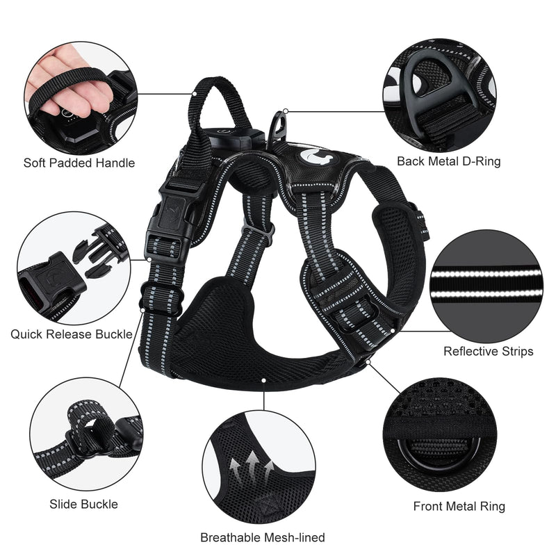 Taglory Light Up Dog Harness, Rechargeable No Pull Dog Vest with 3 Lightning Modes, Reflective Dog Harness with 2 Leash Clips & 4 Adjustable Slide Strips for Medium Dogs, Black-Blue, M - PawsPlanet Australia