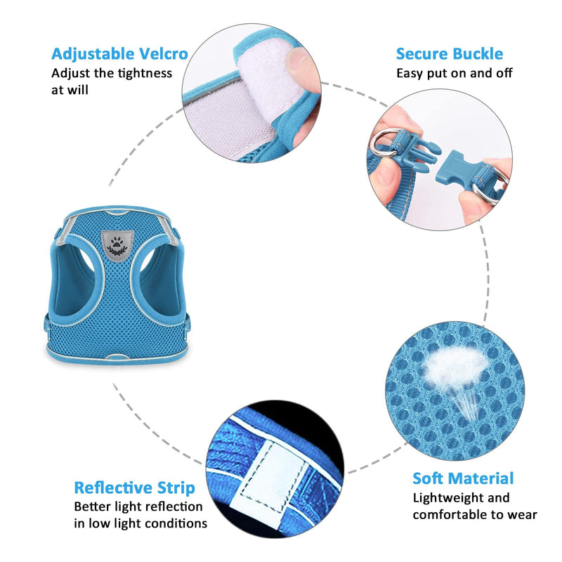 Dog Harness and Leash Set for Walking, Escape Proof Vest Harness with Soft Mesh, Adjustable Strap, Reflective Strips for Kitten Cats and Puppy Dogs XL(Chest:18.5"-20.5") Blue - PawsPlanet Australia