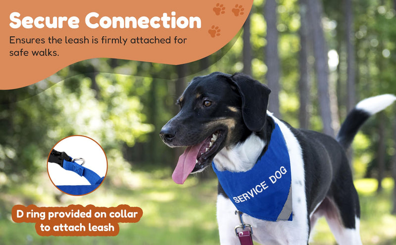 Doggie Stylz Service Dog Bandana with Reflective Strip for pet Safety at Night. Has Built in Matching Collar to Keep Bandana Secure | Metal Ring to Attach Leash | Blue Large (Neck 16-24") NECK 16-24"