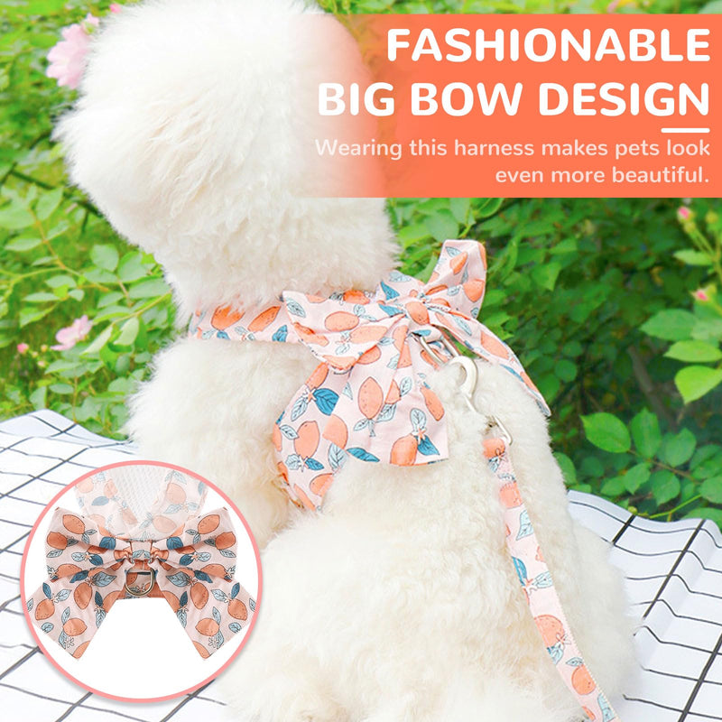BAEJMJK Dog Harness and Leash Set with Bow Knot No Pull Pet Floral Harness with D-Ring Soft Mesh Dog Harness Vest Set Escape Proof Princess Puppy Harness for Small Girl Dogs Cats（Orange M） Medium Orange - PawsPlanet Australia