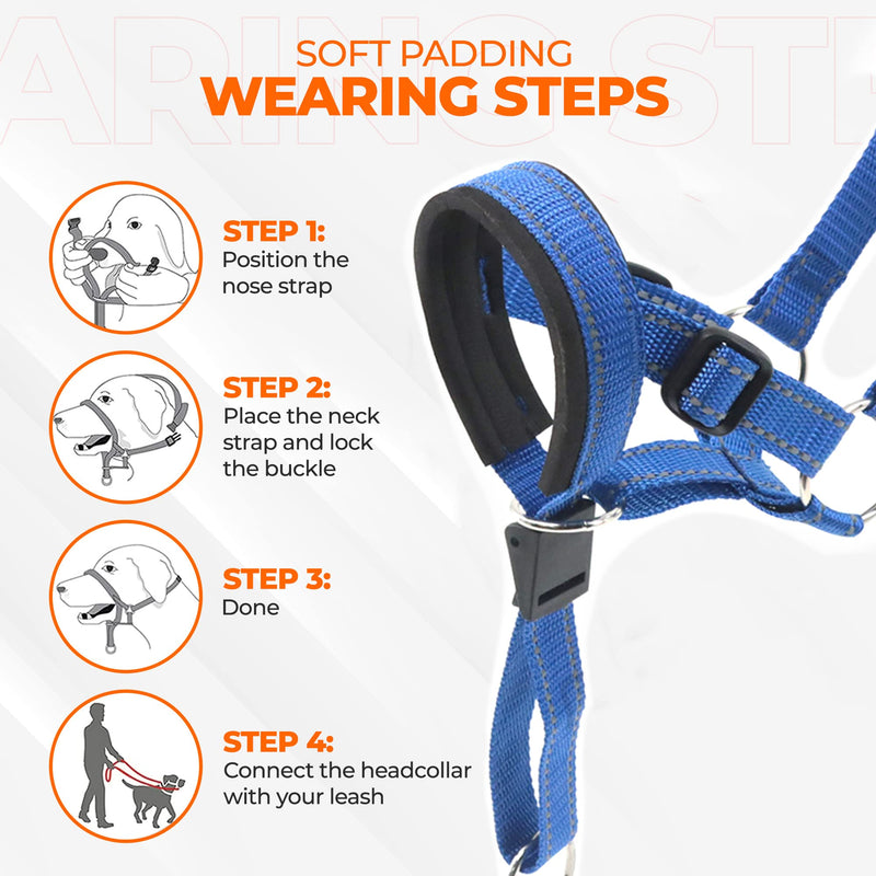 Dog Head Halter with Safety Strap - Headcollar - No-Pull Dog Collar – Perfect for Leash & Harness Training Medium and Large Dog Sizes (Size XL (Pack of 1), ฺBlue) - PawsPlanet Australia