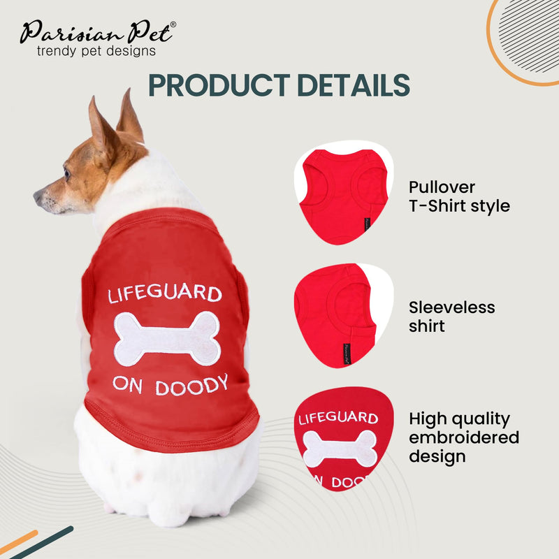 Parisian Pet Dog Tshirt - Embroidered “ Lifeguard on Doody “ Boy Shirt - Pure Cotton and Lightweight Pet Clothes - Machine Washable Pet Shirt for Large Dogs - XL3 3XL - PawsPlanet Australia