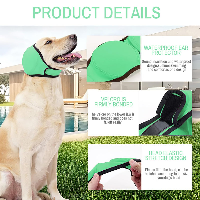 Dog Ear Muffs for Noise Protection, Soft Quiet Dog Ear Headband, Dog Ear Covers for Anxiety Relief, Calming No Flap Ear Wraps for Dog Hematoma Fireworks Thunderstorms Bathing Grooming Green Large