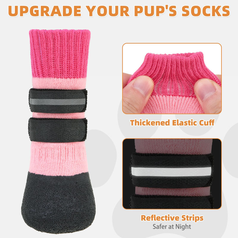 KOOLTAIL Anti Slip Winter Dog Socks to Prevent Licking Paws, Waterproof Snow Rain Long Dog Boots&Paw Protector, Warm Grippy Booties Reflective Double Straps for Hardwood Floor, Small Medium Large Dogs