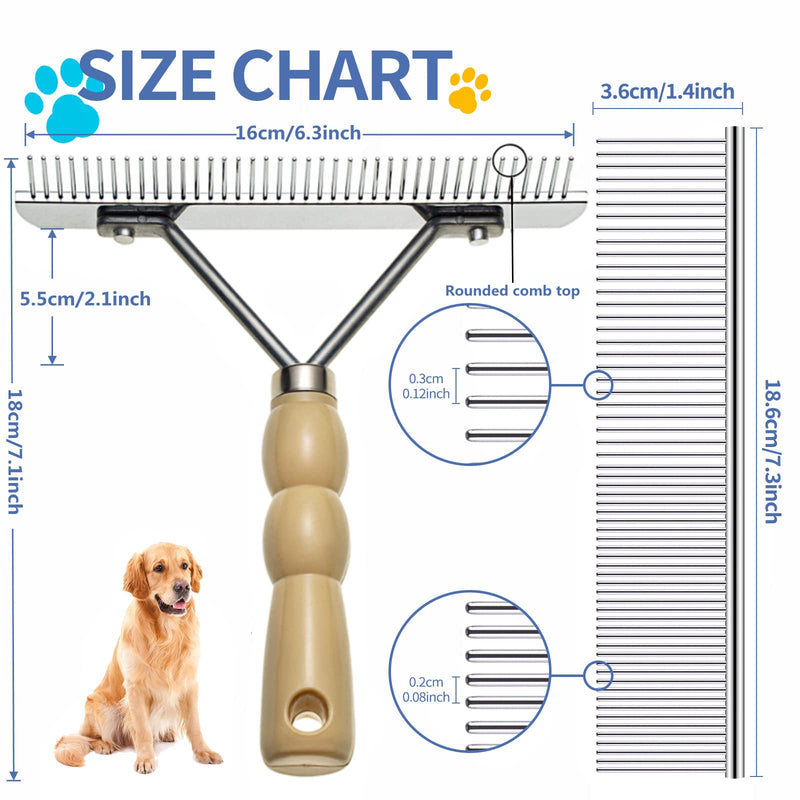Dog Rake for Undercoat, Long Tooth Dogs Rake Brush & Stainless Steel Shedding Comb, Husky Undercoat Rake Grooming Tool Set for Large Dog Horse Longhair Cat - PawsPlanet Australia