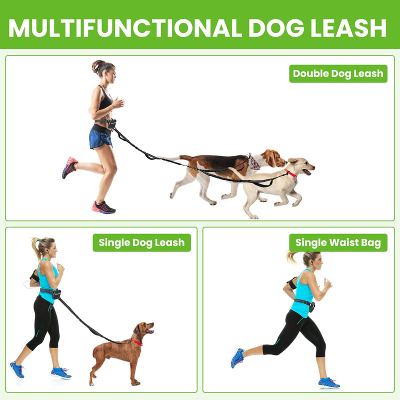 Double Leash for Two Dogs for 2 Dogs with Pouch and 4 Padded Handles for Medium to Large Dogs Running, Walking, Hiking - PawsPlanet Australia