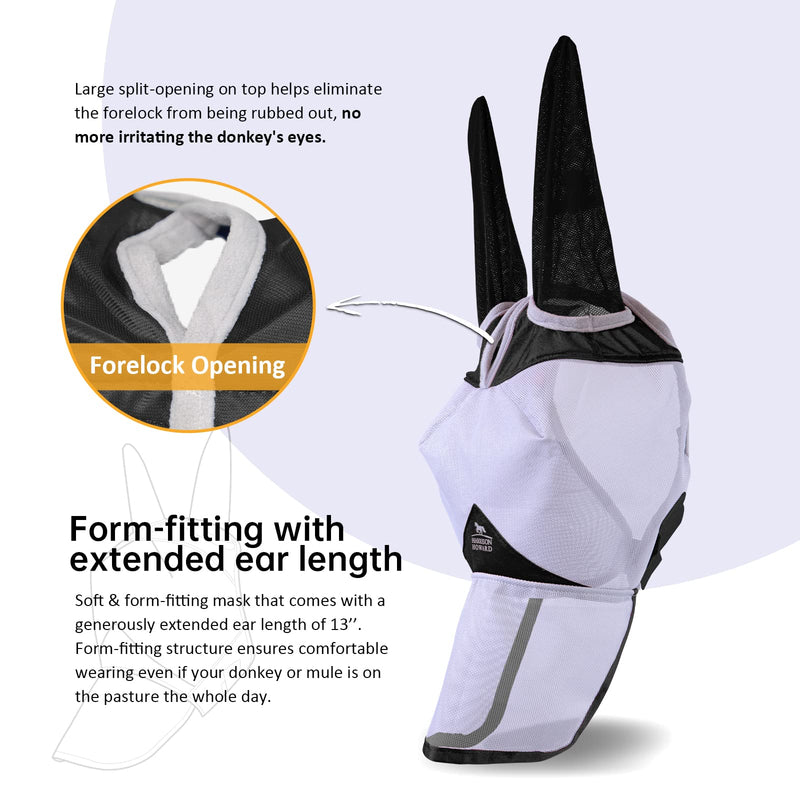Harrison Howard Form fitting Advanced & Skin-Friendly Fabrics Mule Donkey Fly Mask Full Face Protection with Nose Cover Black L Full (Large) - PawsPlanet Australia