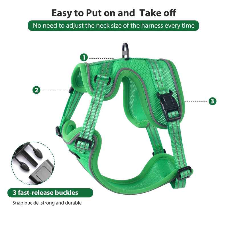 Rttochfy Cat Harness and Leash Set, Adjustable and Reflective Cat Vest, Escape Proof Kitten Harness, Easy to Put on with 3 Buckles for Cats Walking and Traveling (Green, M) M (Chest: 15.5" - 18.5") Green