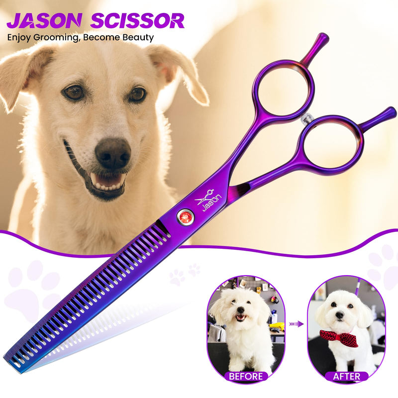 JASON Grooming Scissors for Dogs - Sharp Thinning Dog Shear with Muffler Pad, Stainless Steel Dog Grooming Shears Professional Texture Scissors for Pets Purple Thinner - PawsPlanet Australia