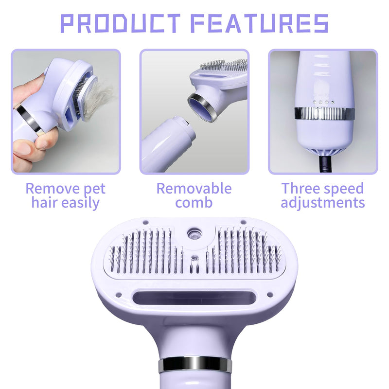 Spray Cat Brush for Shedding Pet Hair Dryer with Slicker Brush - Home Grooming Furry Portable Drying Blower for Short Straight Hair Cat - 3 in 1 Cleaning Brush for Cats and Dogs (PURPLE) PURPLE - PawsPlanet Australia