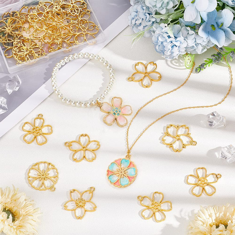 OLYCRAFT 30pcs Blossom Open Bezel Pendants Flower Charms 5-Shape Hollow Frame Dangle Charms Making Kits for DIY UV Resin or Pressed Flower Jewelry Making - PawsPlanet Australia