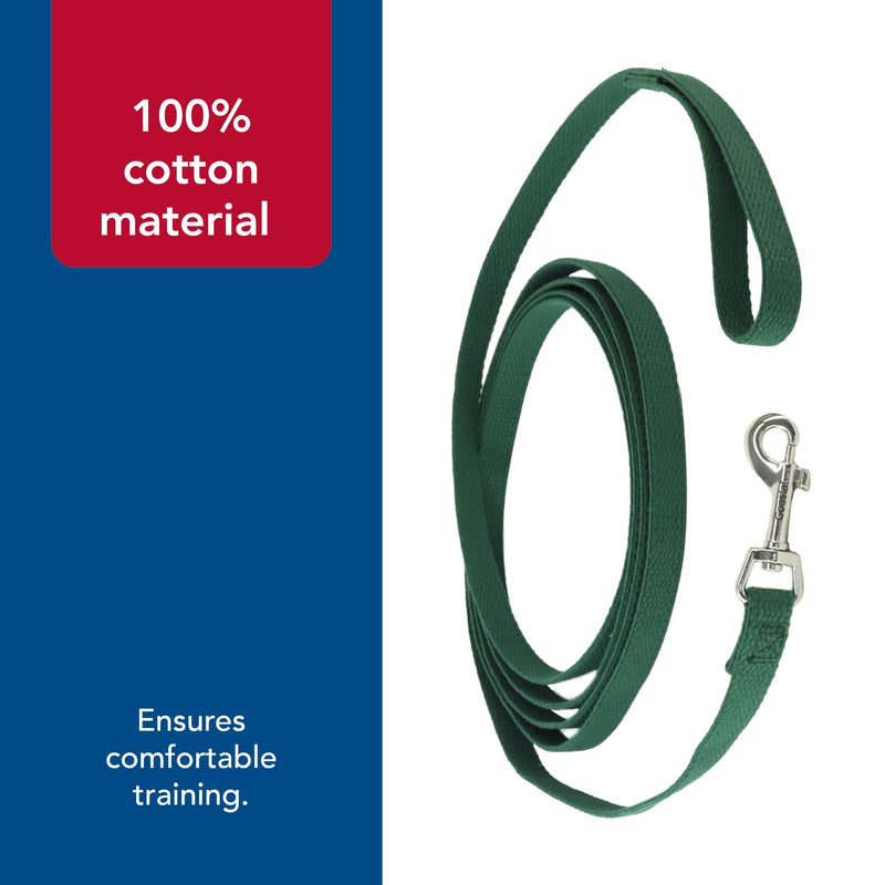 Coastal Pet Train Right Cotton Web Dog Training Leash - 100% Cotton Dog Leash for Training - Durable Supplies - Green, 5/8" x 10' - PawsPlanet Australia