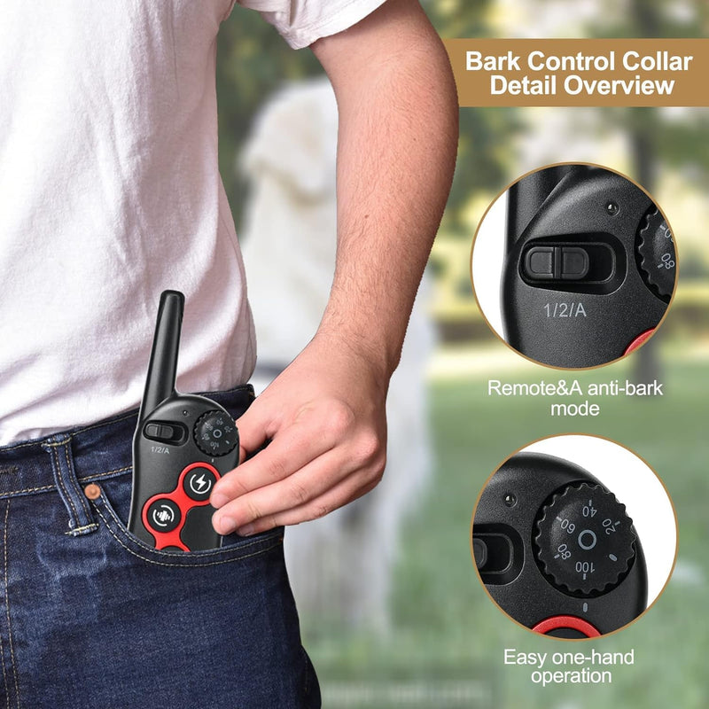 2 in 1 Dog Shock Collar - Bark Collar with Remote, w/3 Remote Training Modes, Beep, Vibration 1300Ft Dog Training Collar for for Small Medium Large Dogs (Red) Red - PawsPlanet Australia