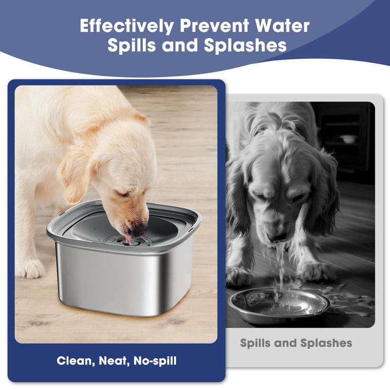 Dog Water Bowl No Spill, 101oz /3L Pet Water Bowl No Drip Slow Water Feeder with Floating Disk, Stainless Steel Dog Slow Drinking Bowl for Small Medium & Large Dogs (Grey) Grey - PawsPlanet Australia