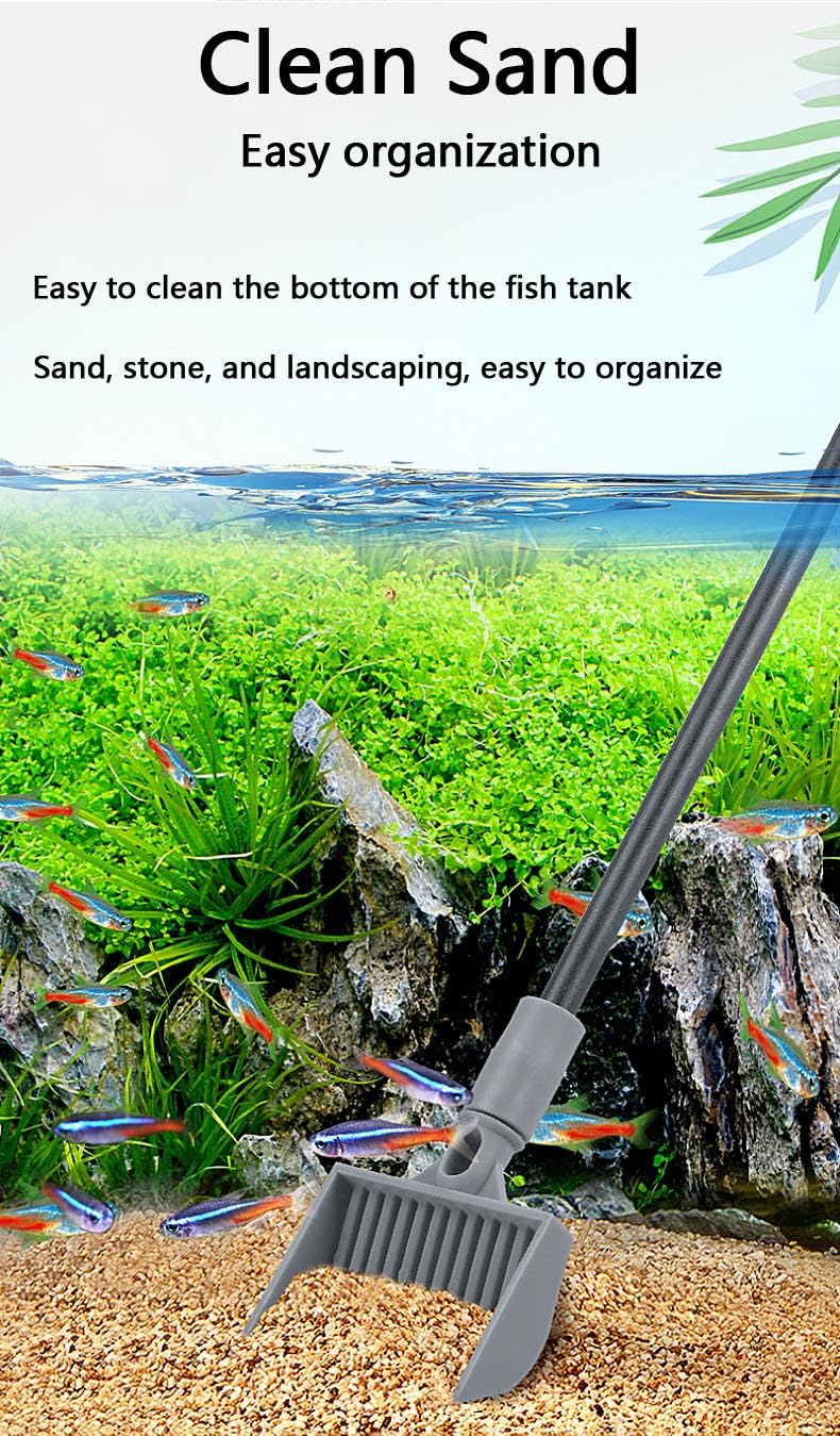6-in-1 Aquarium Cleaning Tools Fish Tank Cleaning Kit with Long Handle, Algae Scraper,Flat Cleaning Pad,Right-Angle Cleaning Pad,Fish Net, Gravel Rake - PawsPlanet Australia