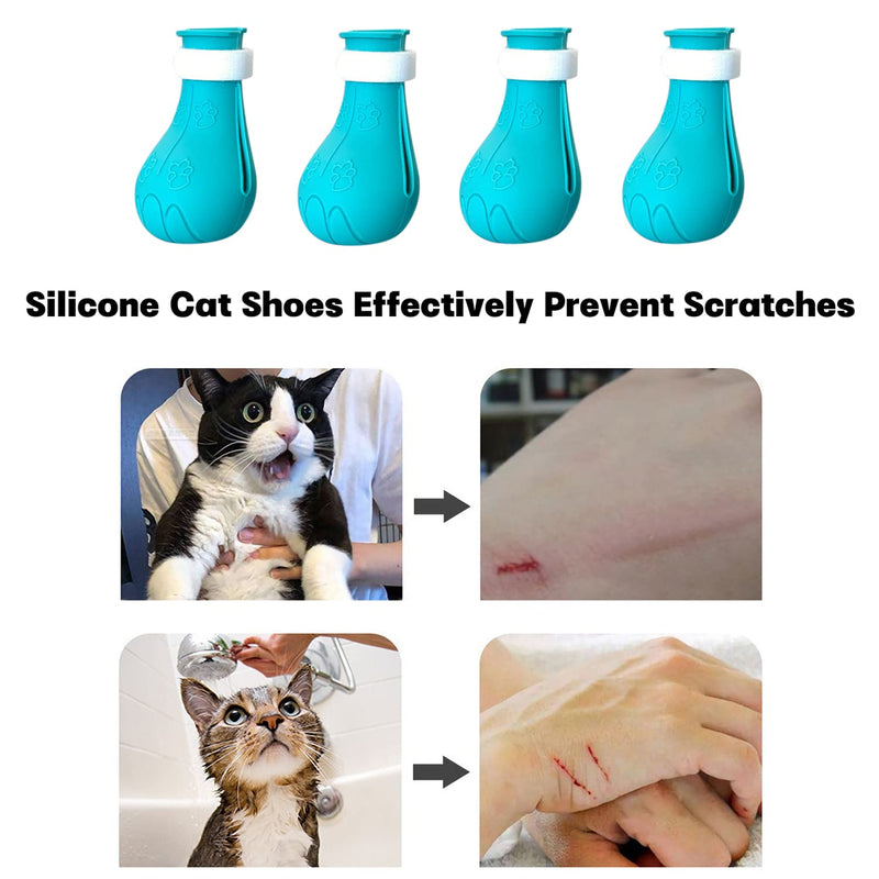 Cat Claw Covers Cat Boots for Cats Only, Cat Anti-Scratch Shoes Adjustable Prickly Anti-Off Shoes, Soft Silicone Cat Paw Protector Boots for Cat Grooming Bathing Shaving to Prevent Scratching (Blue) Blue-1 - PawsPlanet Australia