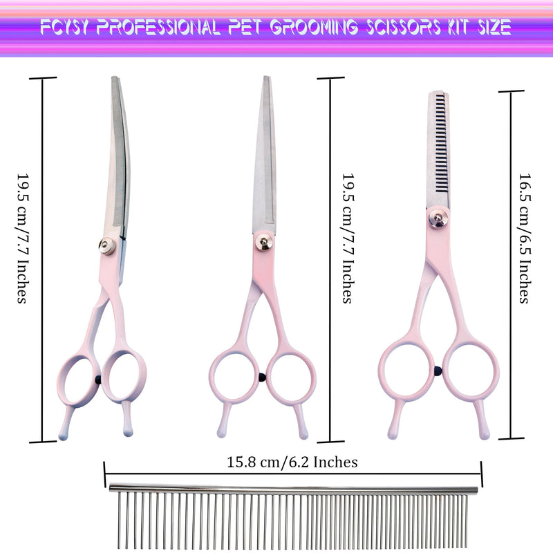Dog Grooming Scissors Kit, Fcysy Professional Dog Trimming Scissors Set, Hair Cutting Scissors for Pet Dog Cat Grooming at Home, Curved Dog Scissors Pet Thinning Shears, Pet Grooming Supplies Pink 5 Pcs - PawsPlanet Australia