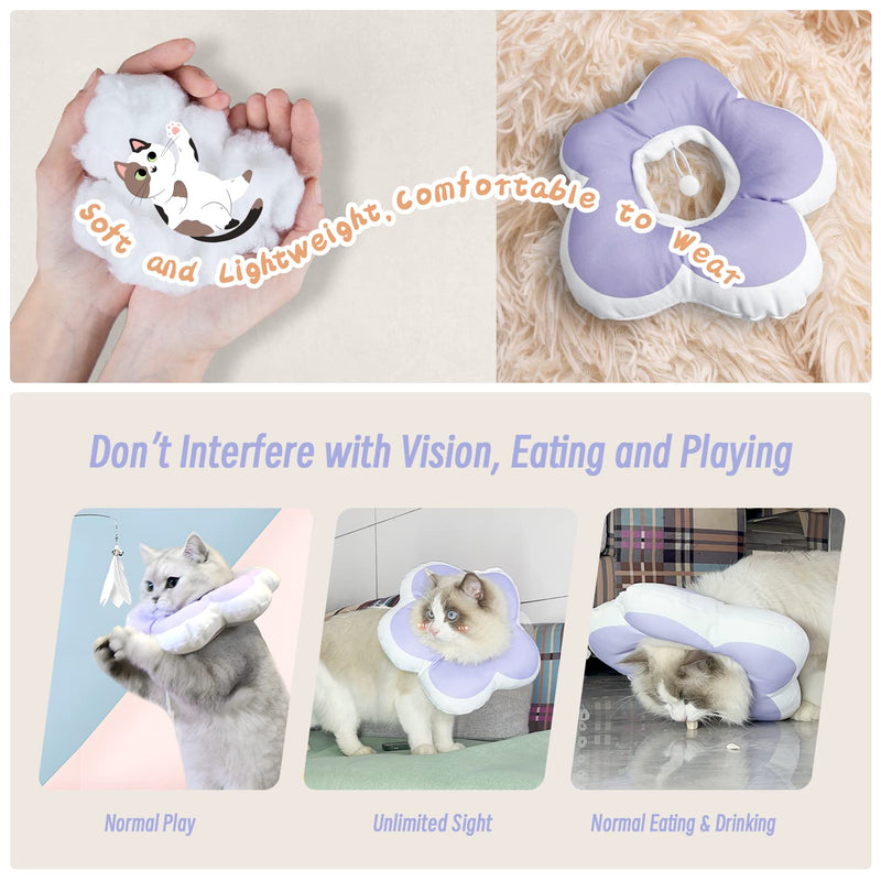 Cat Cone Collar,Cute Flower Waterproof Elizabethan e Collar for Cat and Small Dog Anti-Bite Lick Wound Healing Protective Neck Cone After Surgery Recovery Collar for Small Pet,All-Season Style S (Between 1.1-3.3 lb.) Purple