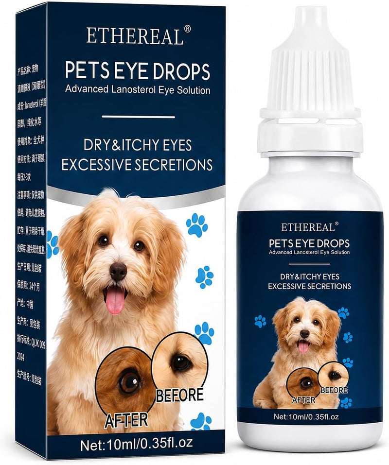 Cataract Drops for Dogs, Dog Eye Drops, Effective Dog Eye Infection Treatment Dog Eye Cleaner Cataract Eye Drops, Improve Vision Clarity, Relieve Red Eyes & Allergy Symptoms(2 x 10 mL)