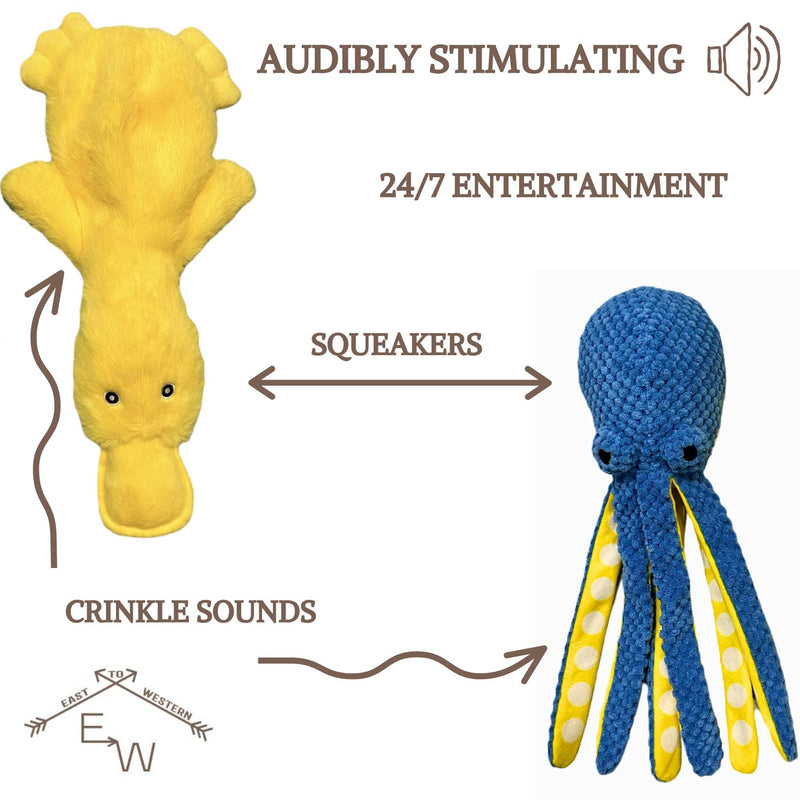 Duck and Octopus Dog Toys - Crinkle Dog Toy, Squeaky Dog Toy, Plush Dog Toy, No Stuffing Dog Toy, Interactive Boredom Busy Toy, Calming Cuddle Dog Toy, Puppy Play Toy - Large, Medium, Small Dog Gifts - PawsPlanet Australia