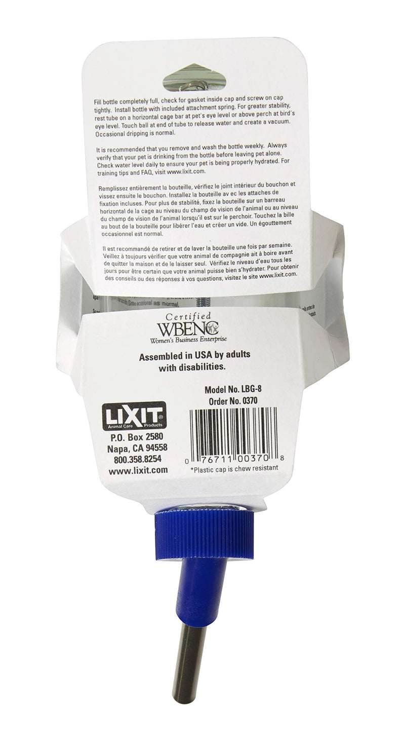 Lixit Glass Water Bottles for Rabbits, Ferrets, Small Birds, Guinea Pigs, Rats, Hamsters and Other Pets (8oz) 8oz - PawsPlanet Australia
