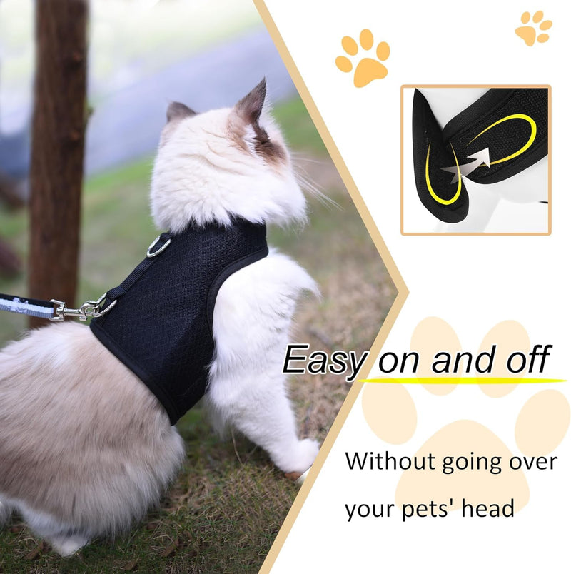 Cat Harness and Leash for Walking Escape Proof Breathable Mesh Fabric, Solid Black, Extra Large, Adjustable Cat Walking Jackets, Padded Stylish Cat Vest XL ≥ 11LBS Solid Black Mesh - PawsPlanet Australia