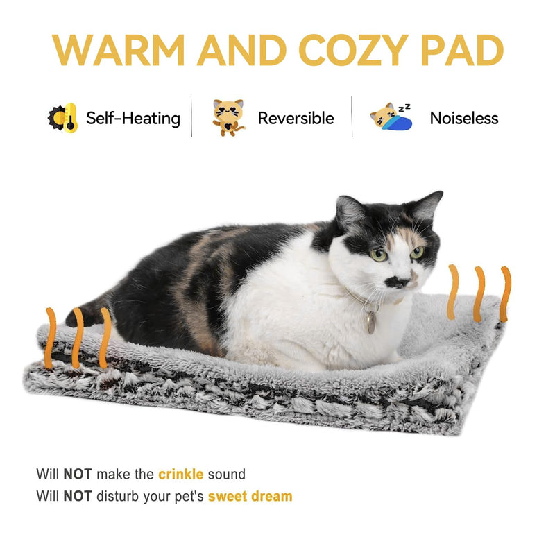 Self Heating Cat Bed Mat 24x20 inch, Thermal Self-Warming Pet Pad for Indoor Cats & Small Dogs, Reversible Washable Fleece with Silent Mylar Layer, Non-Slip Crate Pad Grey Medium - PawsPlanet Australia