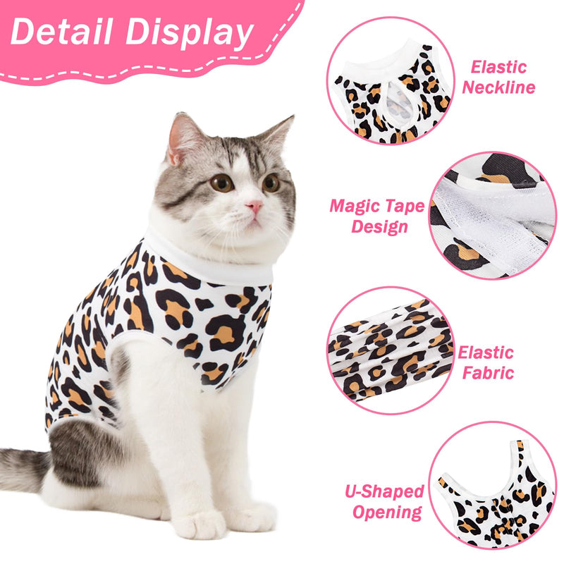 Coppthinktu Cat Recovery Suit Female Cats Onesie for Cats, Breathable Cat Surgery Suit for Surgical Abdominal Wounds Skin Diseases, Cute Kitten Spay Recovery Suit E-Collar Alternative Anti Licking Leopard Medium