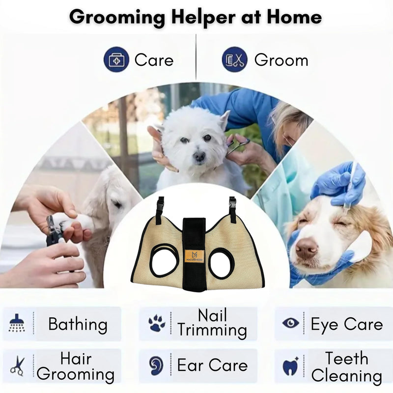 2025 2-in-1 - Dog Grooming Hammock - Dog Sling - Dog Grooming Harness - Dog Slings for Small Dogs - Dog Hammock for Nail Trim - Dog Carrier Sling - Cat Grooming Hammock - Dog Sling Carrier - Pet Sling HAMMOCK AND SLING Cream with Black S - PawsPlanet Australia