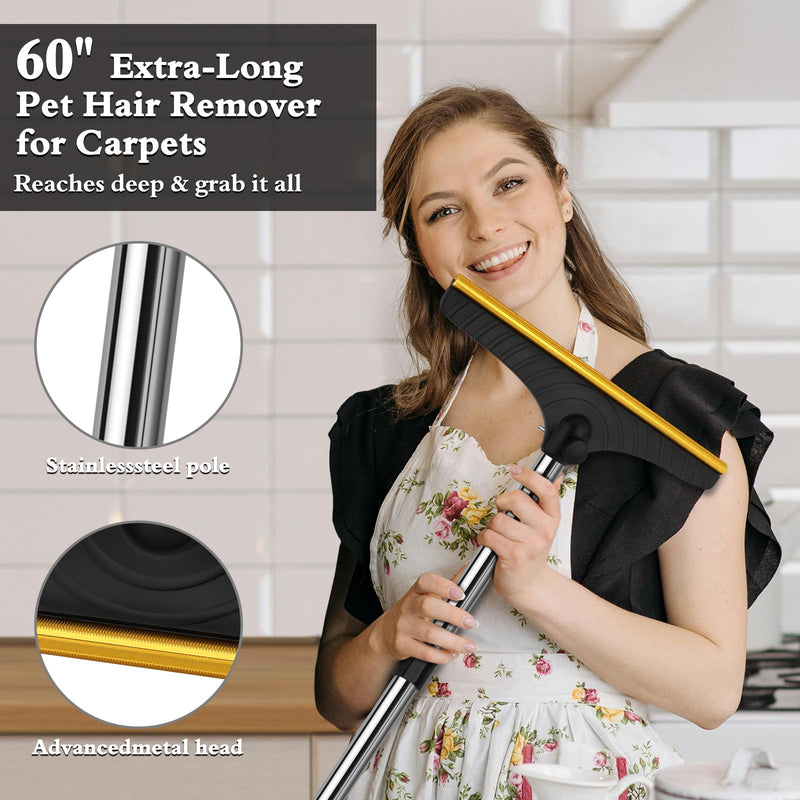 B-Land Carpet Rake for Pet Hair Removal, Reusable Pet Hair Removal Tool Cat Dog Hair Remover with 60” Long Adjustable Handle, Carpet Brush Carpet Scraper Pet Hair Remover Broom Black - PawsPlanet Australia