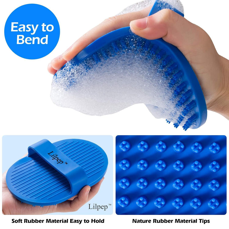Lilpep Dog Bath Brush, Rubber Pet Shampoo Brush with Silicone Bristles for Massaging Grooming, Removing Short Haired Dogs Cats Shedding, Tangles and Dead Undercoat (Blue, plum brush) Blue - PawsPlanet Australia