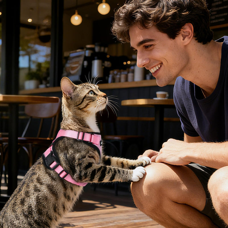 Dooradar Cat Harness and Leash Set, Escape Proof Safe Adjustable Kitten Vest Harnesses for Walking, Easy Control Soft Breathable Mesh Jacket with Reflective Strips for Cats, Pink, XS