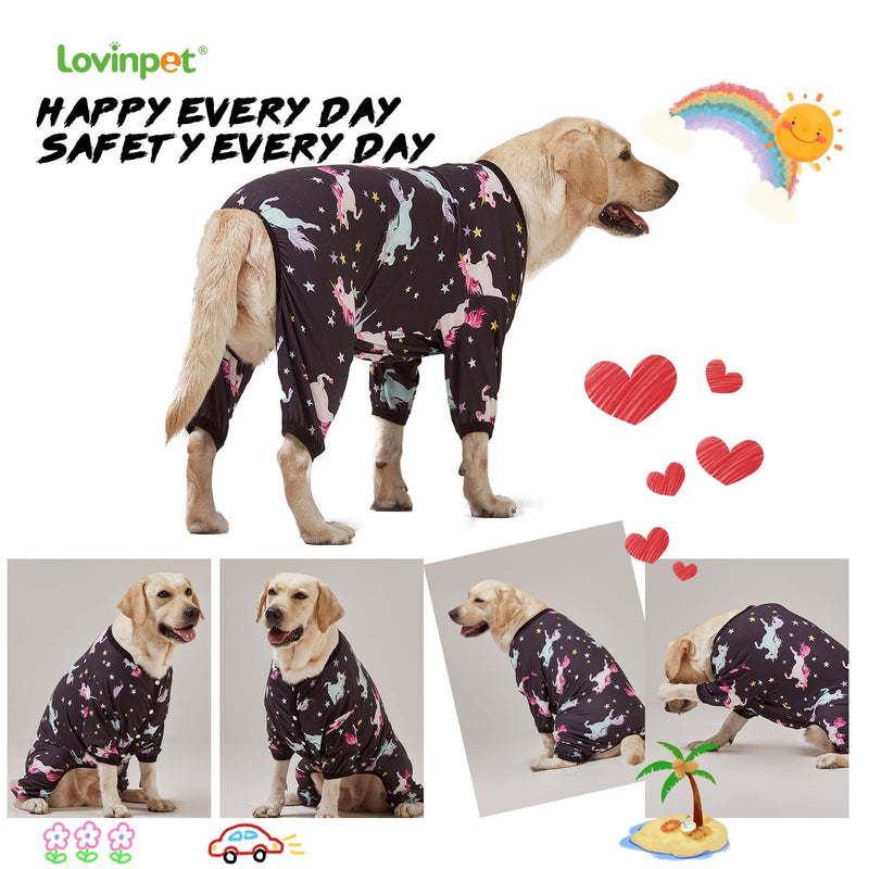 LovinPet Dog Pajamas for Dogs - Post-Surgical Recovery for Big Dogs, Lightweight Pullover Dog Clothes, Full Coverage Cane Corso Pajamas, Wild Horses Galloping Print/Large Large Black