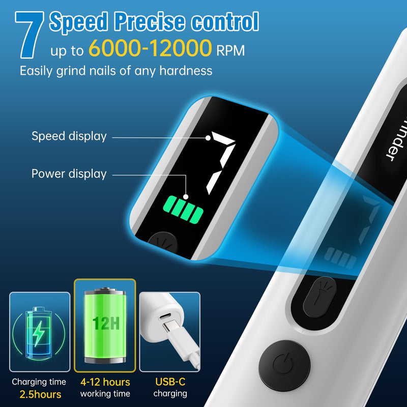 Dog Nail Grinder, 7-Speed Quiet Electric Dog Nail Trimmers, Dog Nail Clippers with Sponge Dust Collection & File for Small Medium Large Dogs, Rechargeable Pet Paw Grooming Supplies Kit White - PawsPlanet Australia
