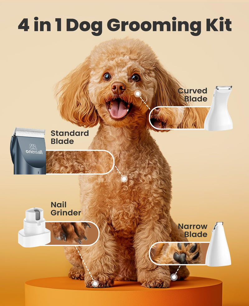 oneisall Dog Clippers and Paw Trimmer Kit 2 in 1 Low Noise Cordless Dog Clippers for Grooming Pet Hair Trimmers for Small and Large Dogs Cats Animals - PawsPlanet Australia