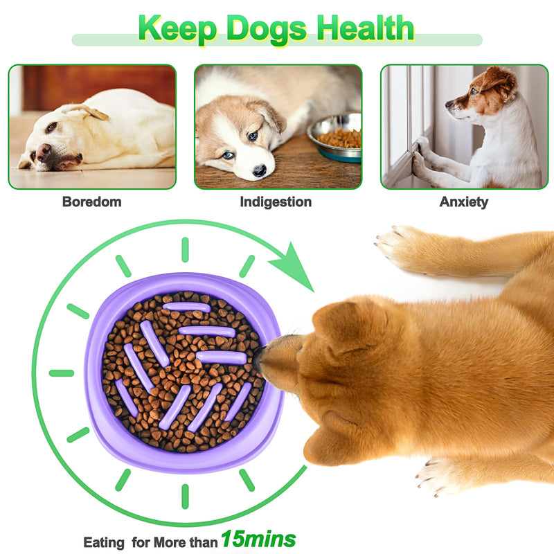 Slow Feeder Dog Bowls 2 Pack, Anti-Slip Slow Eating Dog Bowl, Maze Dog Food Bowl, Anti-Choking Puzzle Feeder Dog Bowl, Slow Feeder Bowl for Dogs & Cats, All Breeds Pets (Blue&Purple) Blue&Purple - PawsPlanet Australia