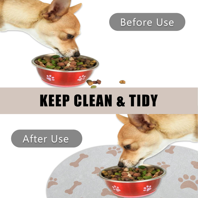 YCT Dog Food Mat - Cat Dish Mat Dog Bowl Mat - No Stains Easy Clean Dog Mat for Food and Water - Absorbent Quick Dry Pet Mat, 11.8"x18.1" Beige 18.1 x 11.8 inches Beige（Oval） - PawsPlanet Australia