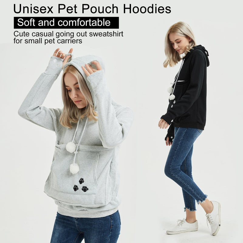 FENBEN Womens Pet Carrier Shirts Kitten Puppy Holder Animal Pouch Hood Sweatshirt Pouch Hoodie Dark Grey X-Large - PawsPlanet Australia