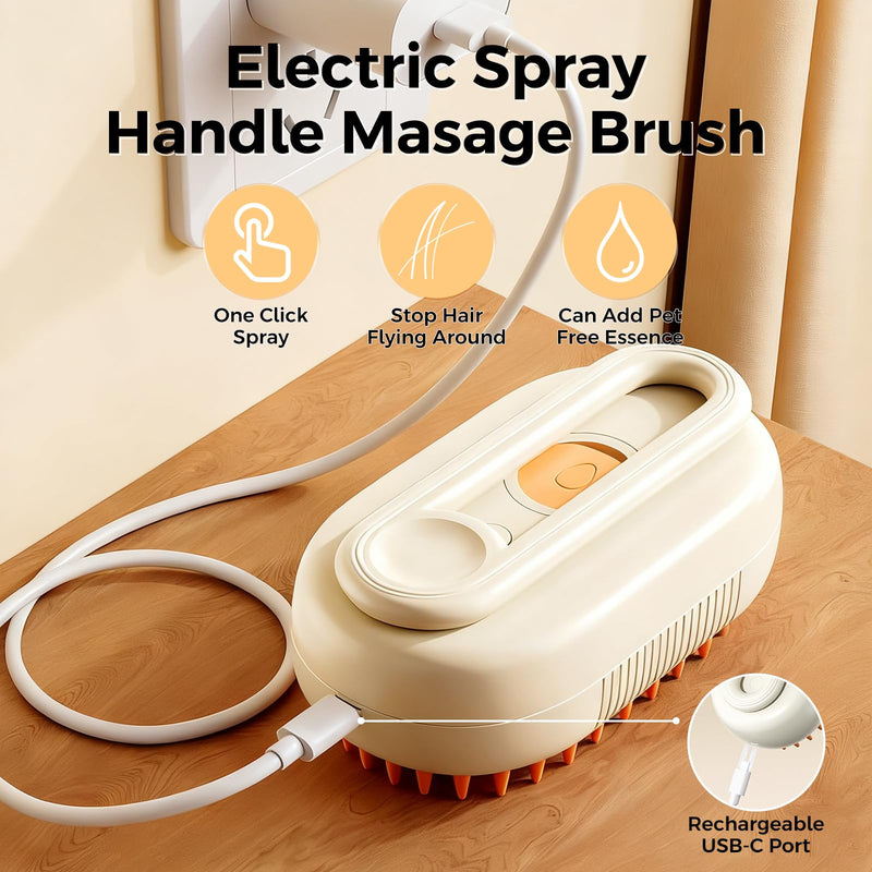 Upgraded 4-in-1 Pet Steam Beauty Brush Wireless Rechargeable Cat and Dog Hair Removal Tool - Anti-Static, Massage, Deep Cleaning, Detangling, One-Stop Professional Beauty Solution brown - PawsPlanet Australia
