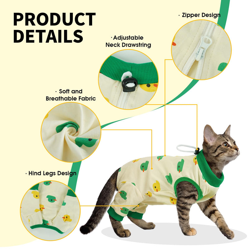 Cat Recovery Suit with Hind Legs, Breathable Onesie After Surgery Female for Abdominal Wounds or Skin Diseases, Anti-Licking Full Body Pet Surgical Pajamas, E-Collar Alternative Wear Large Duck