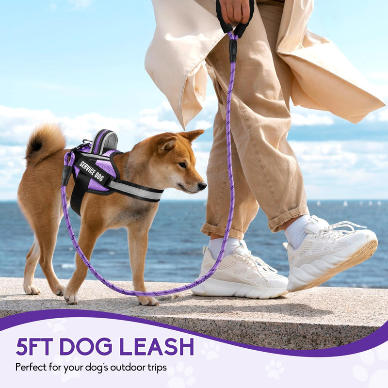 Service Dog Vest Harness and Leash Set, Animire in Training Dog Harness with 10 Dog Patches, Reflective Dog Leash with Soft Padded Handle for Small, Medium, Large, and Extra-Large Dogs (Purple, M) Purple - PawsPlanet Australia