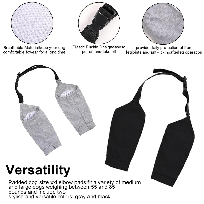 Pack of 2 Elbow Pads for Dogs, Black and Grey, Mesh Structure, Knee Brace, Dog, Size XXL, Adjustable Elbow Brace for Dogs, to Protect the Joints and Knees