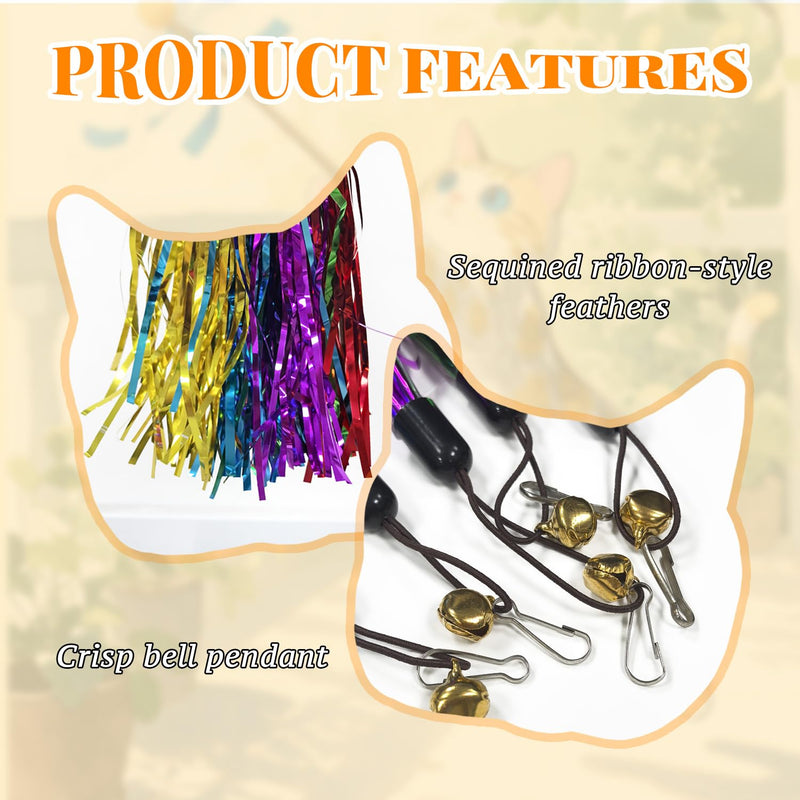 BOROLA 5PCS Cat Teaser Stick Replacement Head Colorful Crinkle Paper & Bells, Attractive Interactive Cat Wand Toy Refills, Crinkle Feather Toys for Kittens and Adult Cats(5 Color) - PawsPlanet Australia