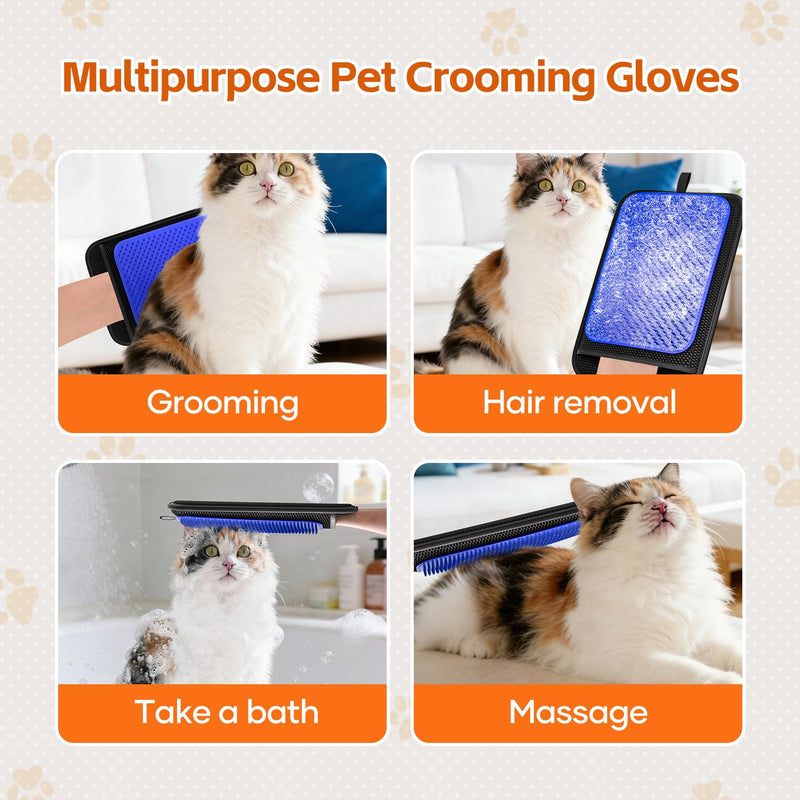Upgrade Pet Hair Removal Glove, Pet Hair Remover Tool with 496 Silicone Tips, Efficient Pet Hair Gloves Gentle Shedding Brushes for Dogs & Cats (Blue)