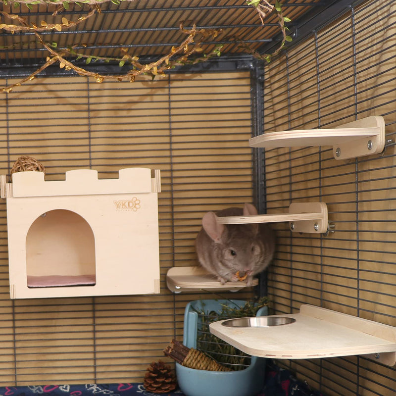 Chinchilla Wooden Platform Set, Chinchilla Cage Platform with Feeding Bowl, Small Animals Cage Accessories for Chinchilla Squirrel Gerbil Suger Glider Hamsters (3Pcs of Small Platform) 3Pcs of Small Platform - PawsPlanet Australia