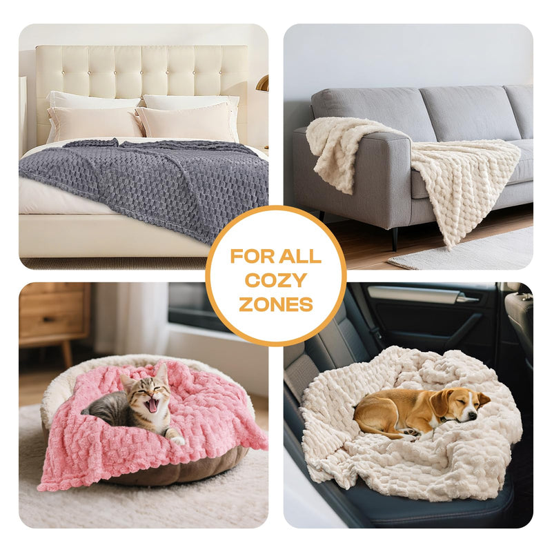 Luciphia 300GSM Fleece Dog Blanket for Small Medium Large Dogs 3D Jacquard 1 Pack 3 Flannel Puppy Cat Pet Throw Blankets Soft Washable Decorative Furniture Protect Pcs3-Grey/White/Pink, M(30''x20'') M(30''x20'') - PawsPlanet Australia